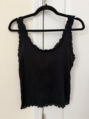Out From Under Black Ribbed Sleeveless Top with Lettuce Edge